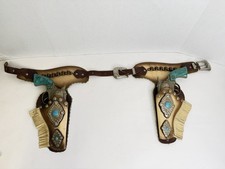 RARE Vintage 1950s Hubley turquoise Texan Jr Cap Guns  Matching Holsters Set