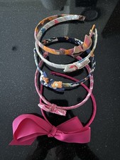Lot of 6 Girls Fabric Padded Headbands Floral Bow Accents Pink White Multi