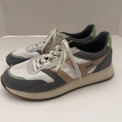 Gola Classics Women's Chicago Sneakers Size 8 White/Pink Pearl/Patina Green EUC