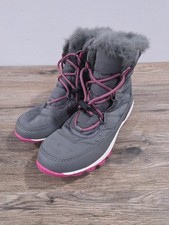 Sorel Youth Girls Pink Grey Whitney Nylon Snow Boots Faux Fur Lined Size 6