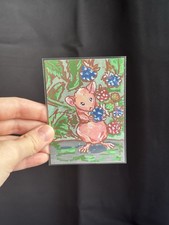 Quadro miniatura originale ACEO acrilico 2,5 x 3,5 cm simpatico topo e more #2