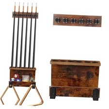 Pool Stick Holder Wall Mount, 2025 Upgrade Pool Cue Holder Pool Farmhouse Brown