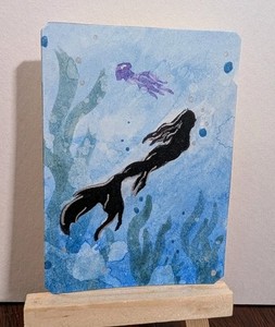 ACEO Underwater Seascape Painting w/ Mermaid & Sea Creatures