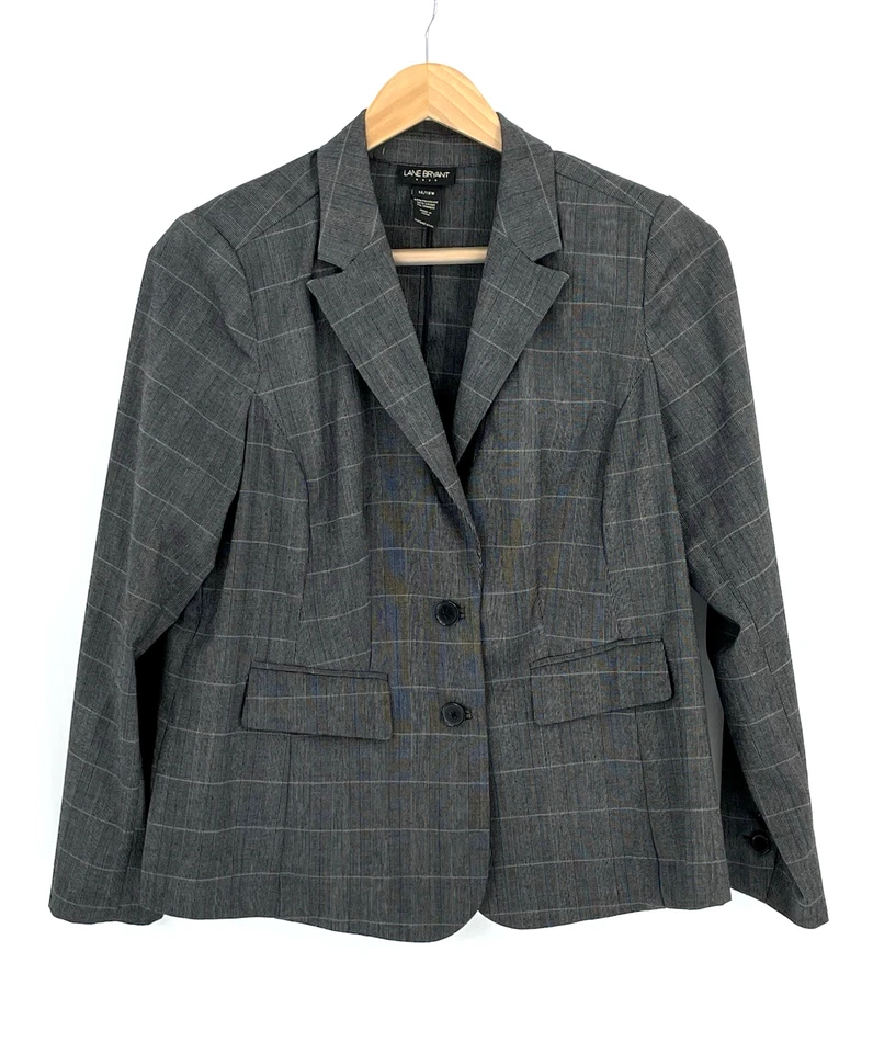 Blazer Lane Bryant Feminino Plus 14/16W Cinza Janela Xadrez Prep Academia - Imagem 2 de 4