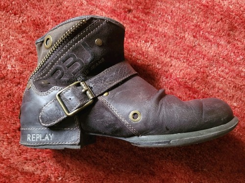 Replay Clutch Biker Boots Stiefel unisex mit Reißverschluss Gr. 41 braun used - Bild 3 von 8