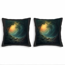 Serene Forest Scene Throw Pillow Covers - Set of 2 18x18in Cushion Cases