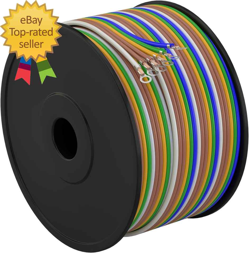 100FT 6 Way 5 Color Coded Trailer Towing Wiring Harness Bonded Wires ...