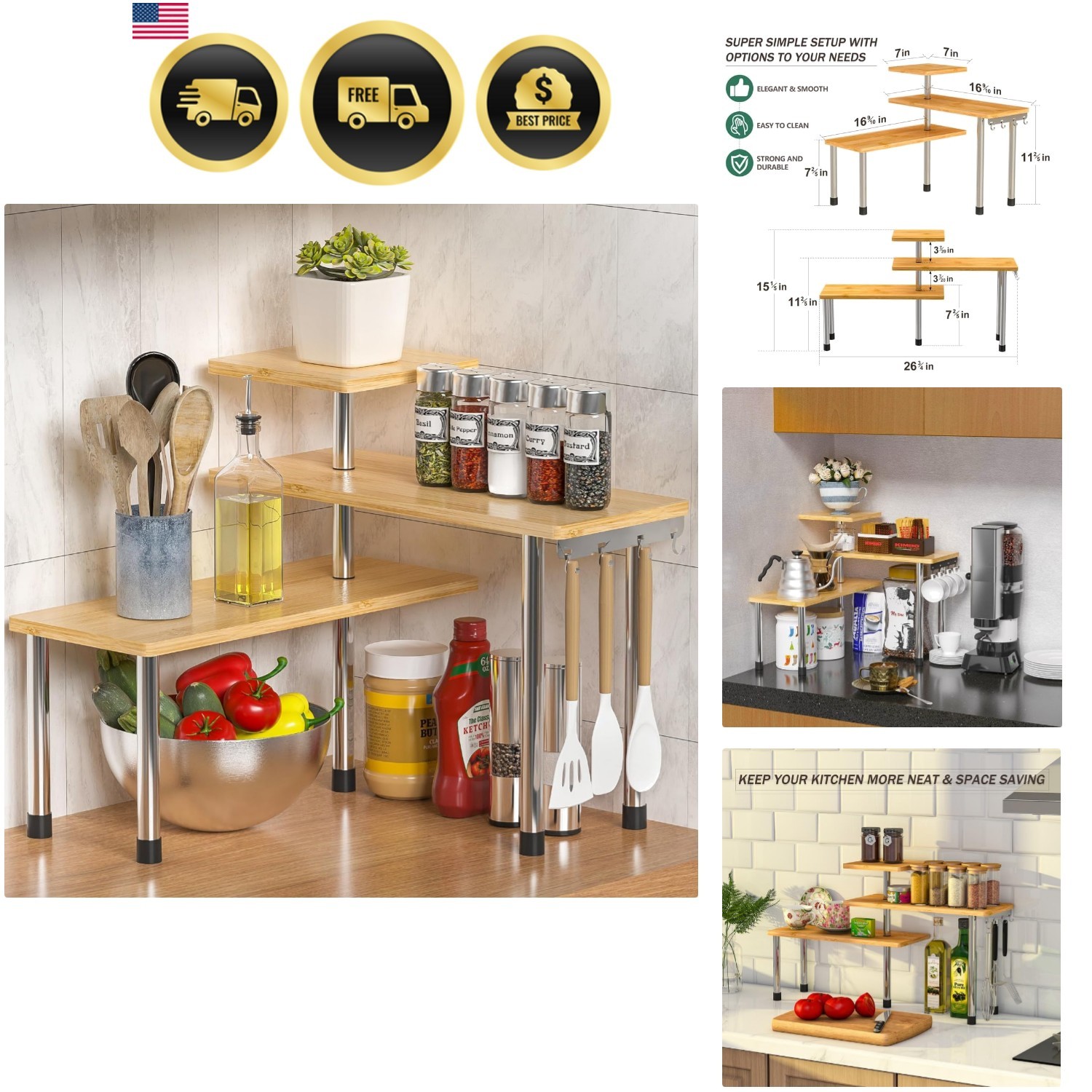 Kitchen Countertop Organizer Spice Rack for Salt, Bathroom Counter Organizer ...