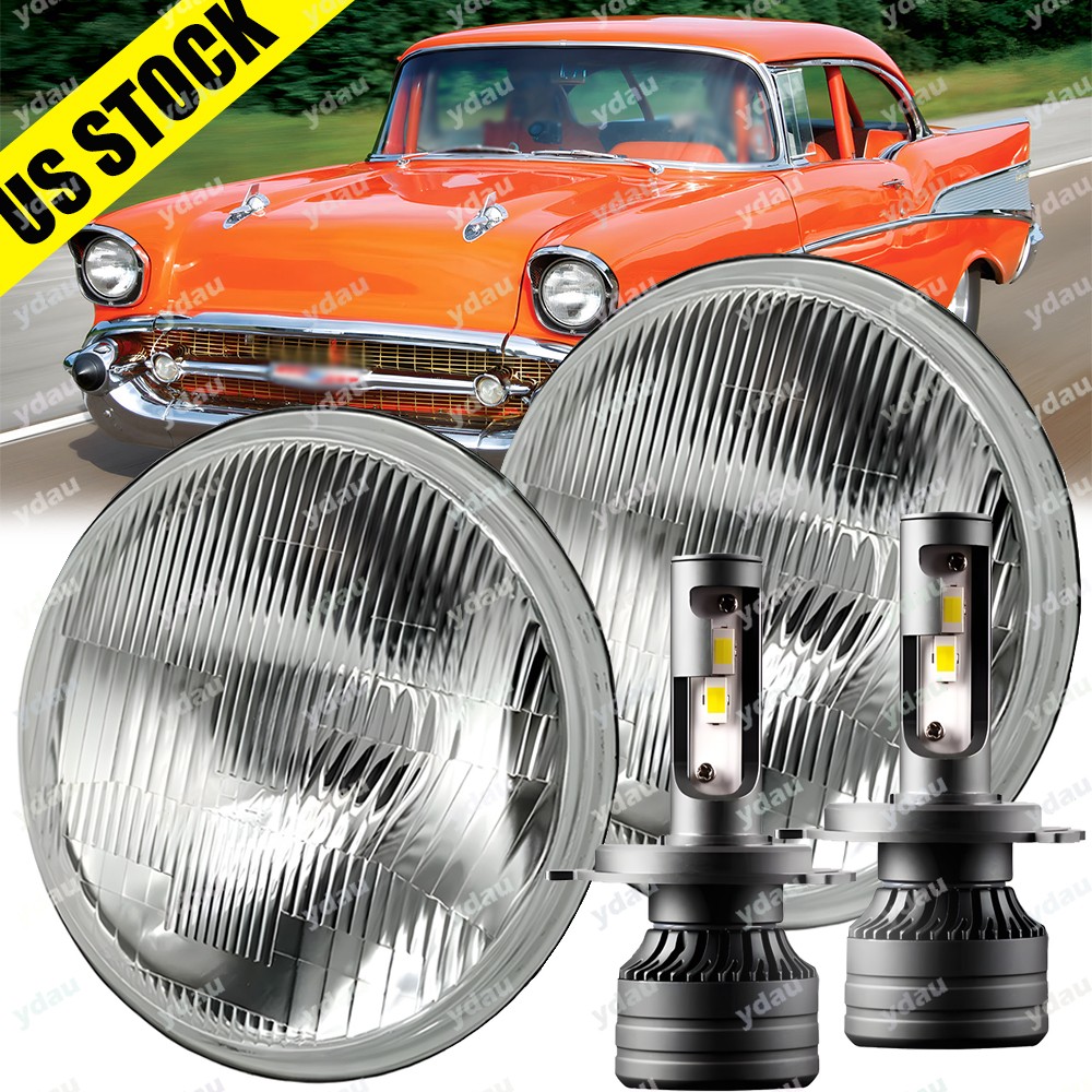 For Chevy Bel Air 1955-1957 Pair 7" Inch Round LED Headlights Hi/Lo Sealed Beam
