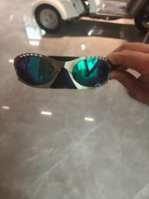 Oakley Plantaris OO9437 Polarized Sunglasses, Silver Frame, Emerald Lens, Y2K