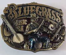 Vtg Bluegrass Music USA Metal Enamel Belt Buckle  Great American Buckle Co  EUC