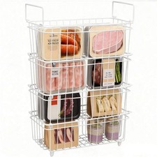 4 Pack Chest Freezer Baskets Wire Storage Organiser With Handles Stackable White