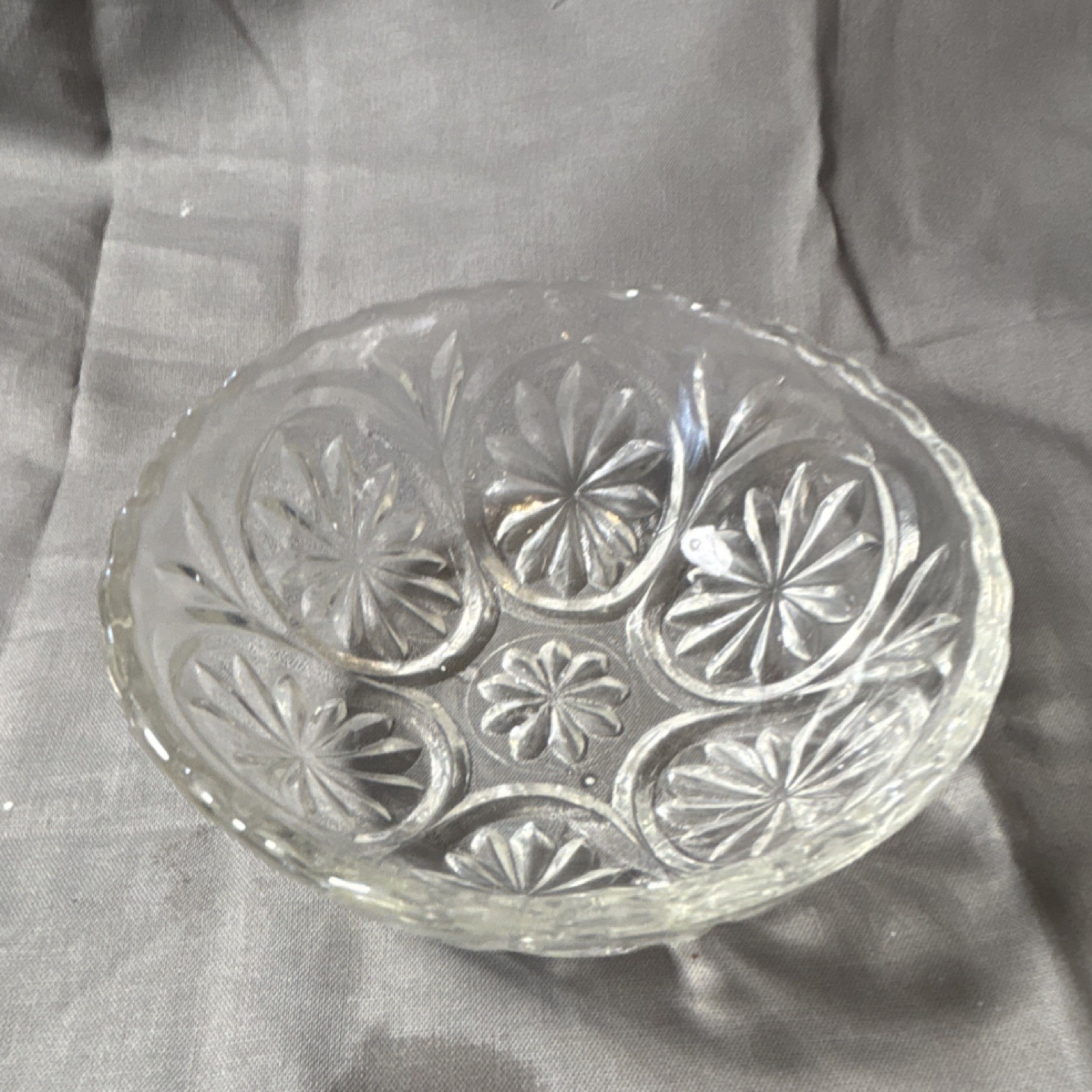 Glass Decorative Bowl Clear Pressed Starburst Pattern Round 5 Inch