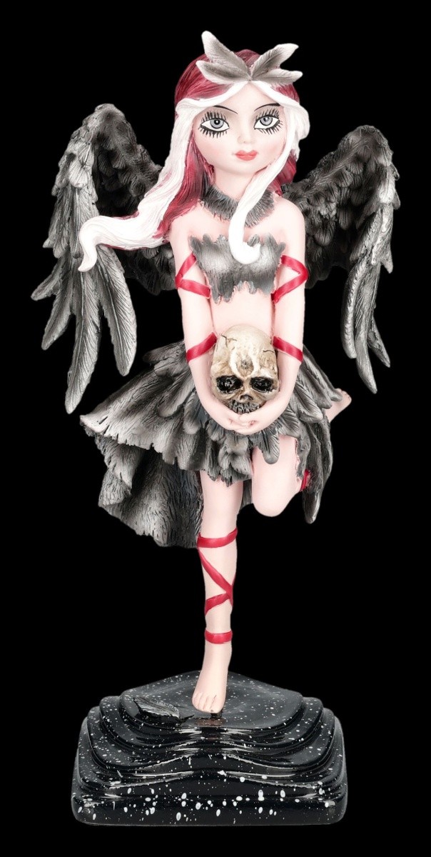 Shadow Fae Kawaii Chibi Elf Figur Hand-Painted Totenschädel Federkleid Höhe 19