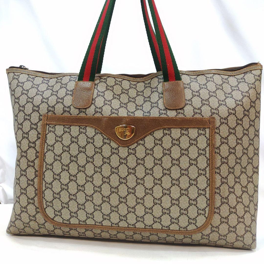 Gucci Vintage GG Logo A4 Leather PVC Tote Shoulder Bag