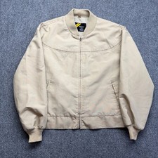 Vintage Sears Mens XL Khaki Tan Bomber Jacket Full Zip Ribbed Trim Outerwear