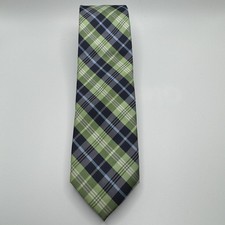 Chaps Boys Polyester Green Blue White Plaid Tie 2.5  x49    T7 