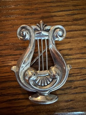Vintage Beau Sterling Silver Lyre Harp Pin Brooch