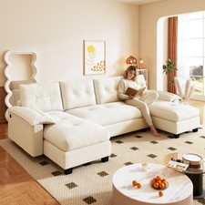 104.7" U-Shaped Sleeper Sofa, Convertible Couch Bed, Oversized Sectional, Beige