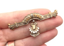 Vintage Antique Victorian Etruscan Revival Gold Filled FIligree Dangle Bar Pin