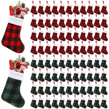 48 Pieces Plush Cuff Christmas Mini Stockings 7 Inch Buffalo Plaid Hanging St...
