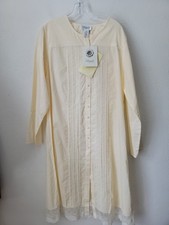 Vtg Beguile Cotton Nightgown With Lace Trim Large Yellow Ecru Long Sleeve Nwt