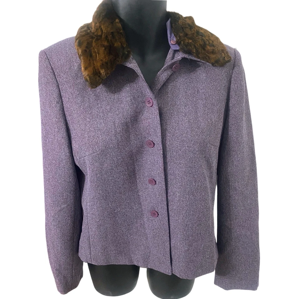 Chaqueta Blazer Adolfo Studio Púrpura Cuello Piel Para Mujer Talla 14 Manga Larga Foto 2 de 4