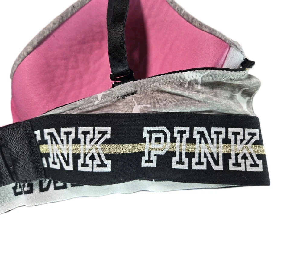 Sujetador Victoria's Secret ROSA 32A Gris Logo Perro Inalámbrico Ligeramente Forrado Sujetador Foto 4 de 4