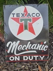 VINTAGE OLD TEXACO MECHANIC ON DUTY PORCELAIN GAS STATION PUMP SIGN 12" x 16"
