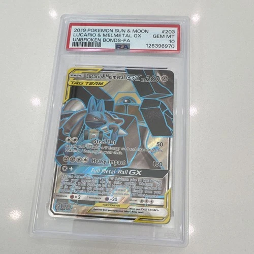 Rare Pokemon PSA 10 Lucario & Melmetal GX 203/214 Unbroken Bonds EN Holo 2019