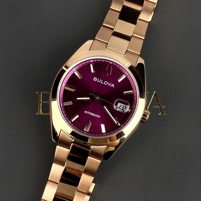 Bulova Surveyor 97B234 Automatic 39mm Purple Dial Rose Gold Men's Watch