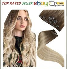 LaaVoo Clip in Hair Extensions Real Human Hair Blonde Ombre Human Hair Clip in E