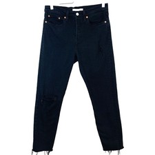 Levis Wedgie Jeans Black Button Fly Woman 27 Raw Hem Ankle Pockets Distressed