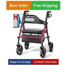 Foldable Rollator Walkers with Seat for Seniors, 8'' Big Wheels, 350 lb. Weig...