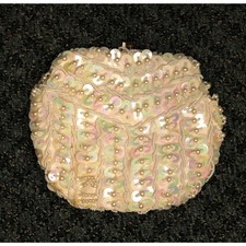 Vintage Hand Made Cream Colored Sequin Clutch with Silk Lining and Gold Chain