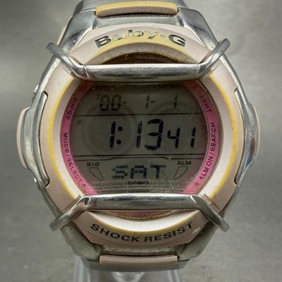 Casio Baby-G MSG-135 Watch Women 42mm Silver Pink Alarm Chronograph New Battery