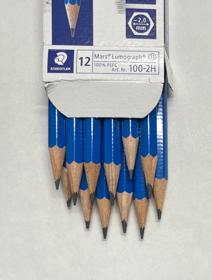 12 Matite 2H In Grafite Staedtler Mars Lumograph Blu