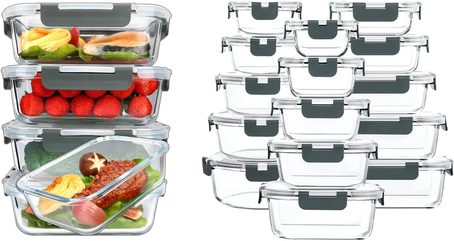 5-Pack 36Oz Glass Meal Prep Containers & 30-Pc Food Storage Set
