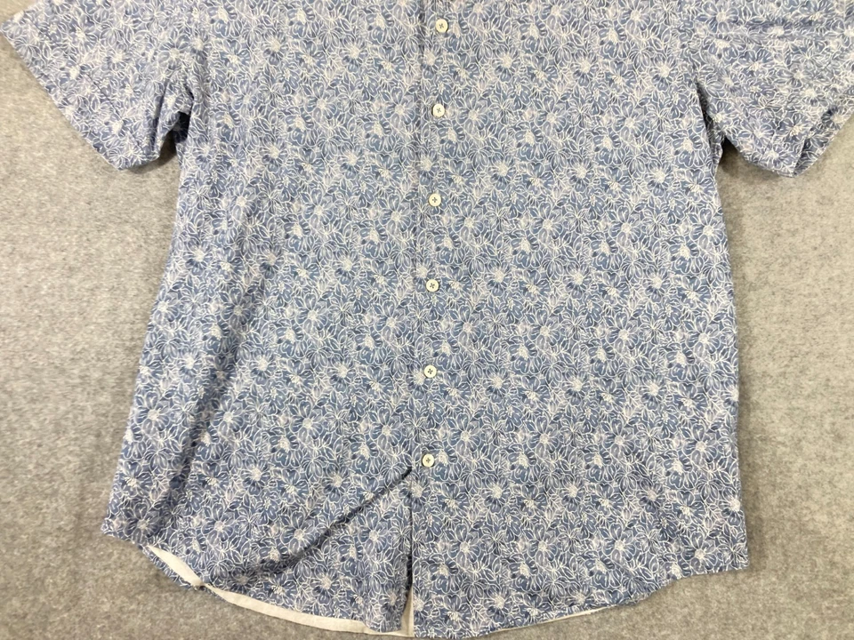 Bugatchi 8-Way Stretch Button Up Shirt Mens XL Blue White Floral Short Sleeve - Image 4 of 4