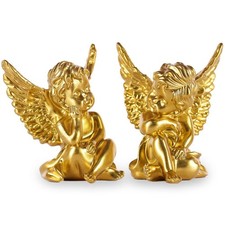 orenm 2 Pack Resin Cherubs Gold Angel Statue Figurine, Garden Sleeping Cherub...
