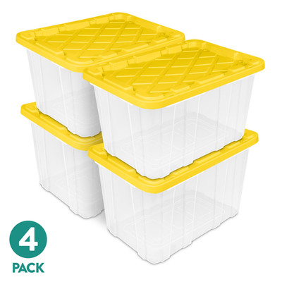 Sterilite Large Industrial Storage Tote, 27 Gallon Durable Clear Plastic 4 Pack