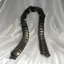 Vintage Gunmetal Silver Metal Medallion Elastic Stretch Waist Belt Boho Western