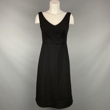 VINTAGE Size 6 Black Acetate / Viscose Mid-Calf Sleeveless Dress