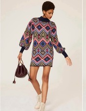 FARM Rio Pink Blue Green Geometric Knit Mini Dress