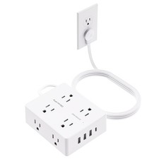 Flat Plug 10 FT Power Strip 8 Outlets 4 USB Ports Extension Cord Surge Protector