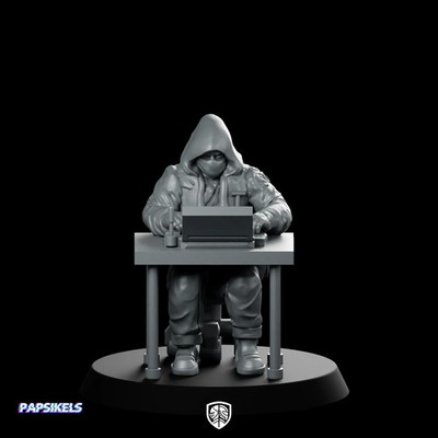 The Hacker Cyberpunk Netrunner Miniatur Hooded Laptop 28mm & 32mm unbemalt