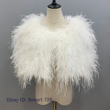 Women's Real Ostrich Feather Fur Shawl Fluffy Real Fur Poncho Wedding Bride Cape