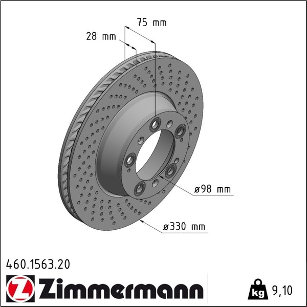 Zimmermann 460.1563.20 Bremsscheibe FüR Porsche 911 997 996 991-image