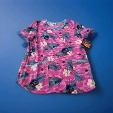 NEW Jurassic World dinosaur pink floral womens scrub top shirt NWT stretch S