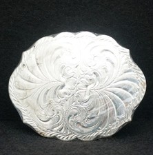 WC07135 NOS VINTAGE 1970s WESTERN FLORAL ARTWORK FASHION SILVER BELT BUCKLE